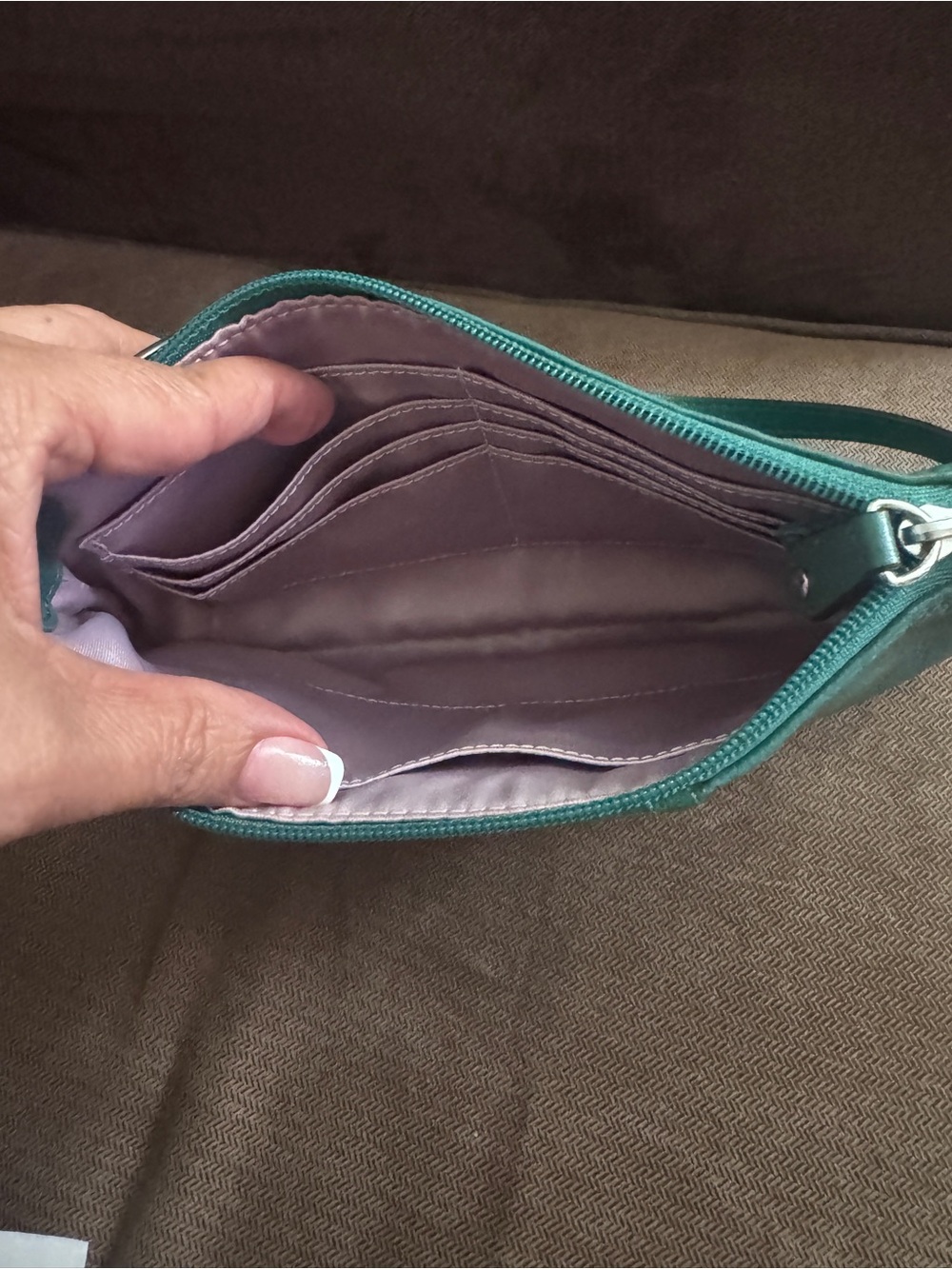 Coach Teal Green Leather wristlet with Silver Logo - Picture 6 of 9